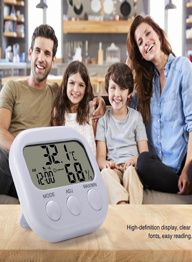 ريس 52 مقياس حرارة ورطوبة رقمي بشاشة LCD، مزود بساعة، مثالي للاستخدام في المكتب أو المنزل. - Image 5